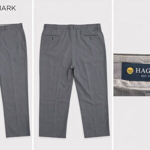 Haggar Men’s Gray Dress Pants 42x30 Flat Front Subtle Plaid